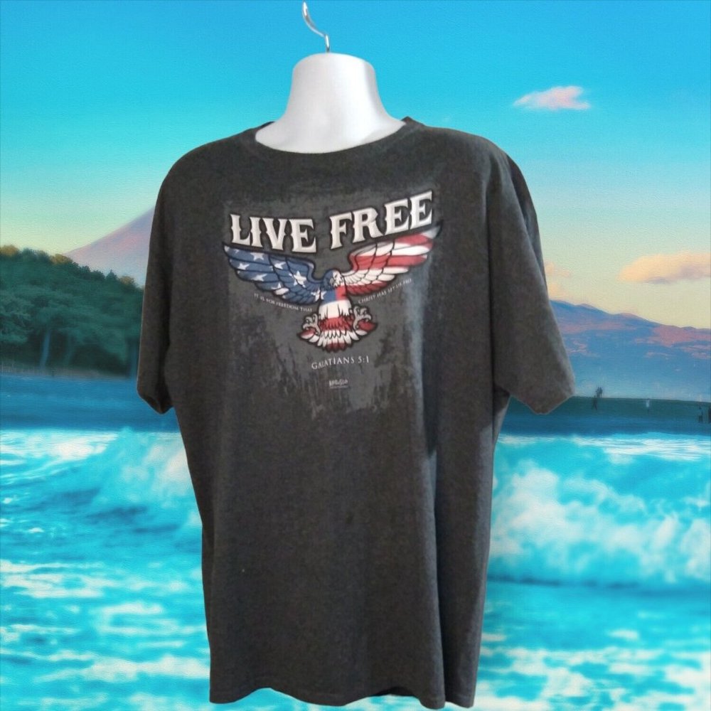 Live Free Galatians 5:1 Christian Eagle T-Shirt Mens Gray 2XL Patriotic